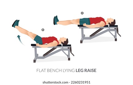 FLAT BENCH LYING LEG RAISE, Men GYM workout fitness, aerobic and exercises.