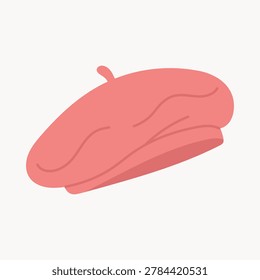 Flat beret hat in soft pastel color. Trendy french style headwear illustration for fashion design, stickers and modern branding.