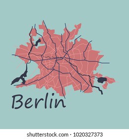Flat Berlin city map with boroughs illustration silhouette shape