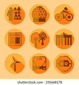 Flat Berlin icons with shadow, vector background