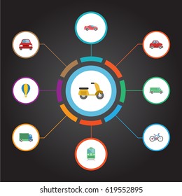 Flat Bicycle, Carriage, Metro And Other Vector Elements. Set Of Vehicle Flat Symbols Also Includes Van, Truck, Cycle Objects.