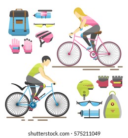 Flat bicycle equipment icon rider vector illustration.