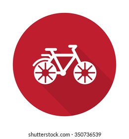 Flat Bicycle icon with long shadow on red circle