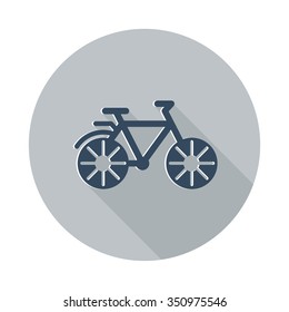 Flat Bicycle icon with long shadow on grey circle