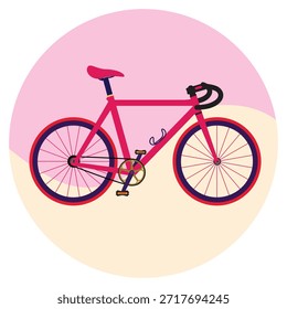 Flat bicycle illustration with pink frame in minimal modern style on soft pastel.