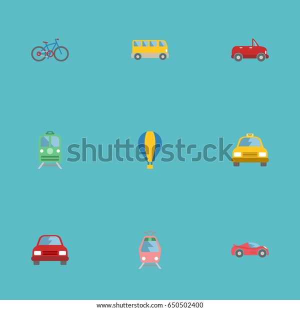 Flat Bicycle, Transport, Omnibus And Other\
Vector Elements. Set Of Auto Flat Symbols Also Includes Passenger,\
Automobile, Tramcar\
Objects.