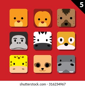 Flat Big Animal Faces Application Icon Cartoon Vector Set 5 (Safari)
