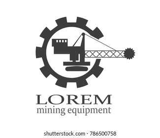 Flat big excavator in gear. Emblem for construction or mining equipment company