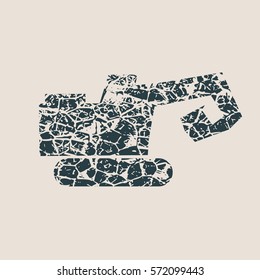 Flat big excavator. Grunge Style Abstract icon. Vector Illustration.