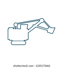 Flat big excavator icon in thin line style.