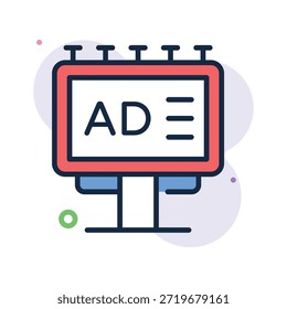 Icono de valla publicitaria plana que representa la estrategia de publicidad digital