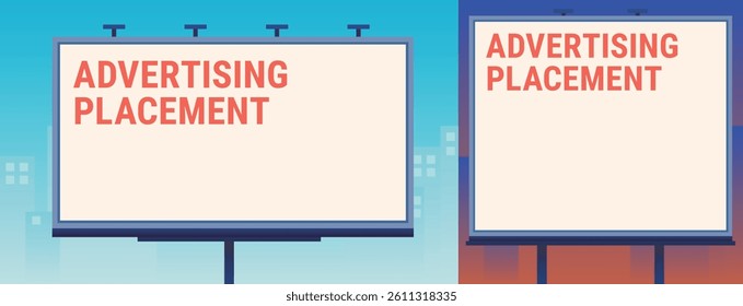 Flat billboard template, day and night, street advertisement, vector illustration