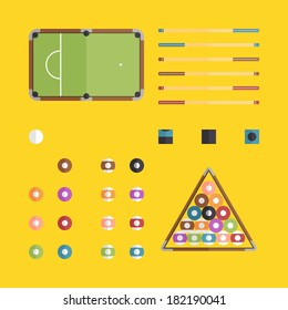 Flat billiards icons design with yellow background