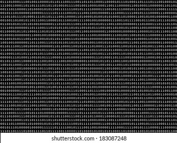 Flat binary code screen listing table on black background