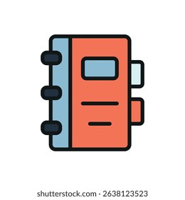 Flat binder icon for stationery, filing, school supplies, office tools, and document organization visuals.