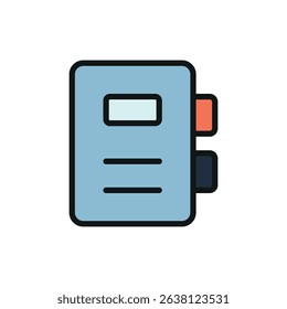 Flat binder icon for stationery, filing, school supplies, office tools, and document organization visuals.