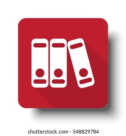 Flat Binders web icon on red button with drop shadow