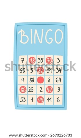 Flat bingo game card with numbers. Lotto boardgame for fun and recreation at the table. Entertaining family activity, clean design for playful moments or party games.