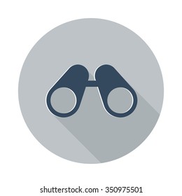 Flat Binoculars icon with long shadow on grey circle