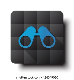 Flat Binoculars icon on black app button with drop shadow