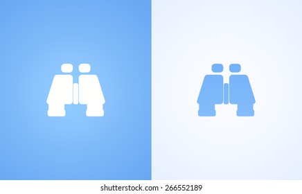 Flat Binoculars on white and blue backgrounds, Vector Illustration of travel and discovery equipment.