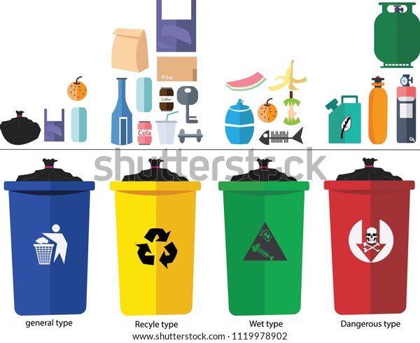 Flat Bins Type Recycling Different Types Stock Vector (Royalty Free ...