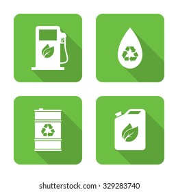 Flat Biofuel Icons With Long Shadows. Vector Illustration