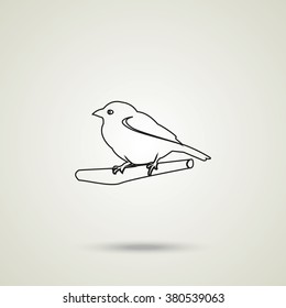 Flat bird icon. Branch illustration.