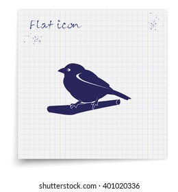 Flat bird icon. Branch illustration.