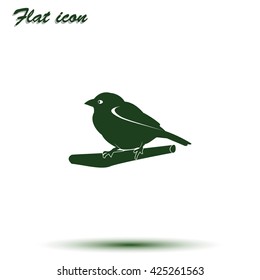 Flat bird icon. Branch illustration.