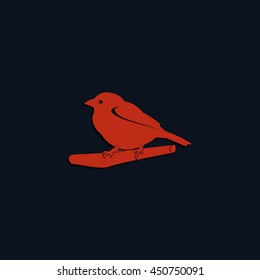 Flat bird icon. Branch illustration.