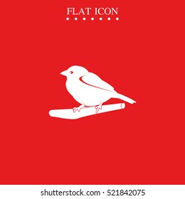 Flat bird icon. Branch illustration.