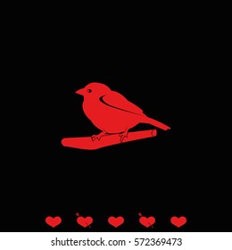 Flat bird icon. Branch illustration.