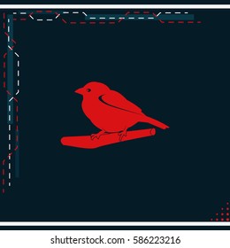 Flat bird icon. Branch illustration.