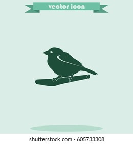 Flat bird icon. Branch illustration.