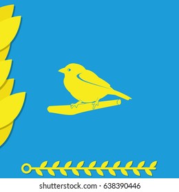 Flat bird icon. Branch illustration.
