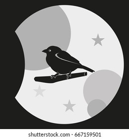 Flat bird icon. Branch illustration.