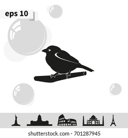 Flat bird icon. Branch illustration.