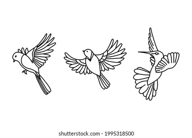 Flat birds icon set. Vector flat simple minimalistic bird logo. Birds icon, animal sign, symbol isolated on white background.