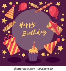 Flat birthday background. Birthday card.