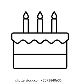 Flat birthday cake and candles outline symbol design. Templates for design, posters, projects, banners, logo, and business cards. Vector illustration.