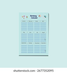 Flat birthday calendar design template	