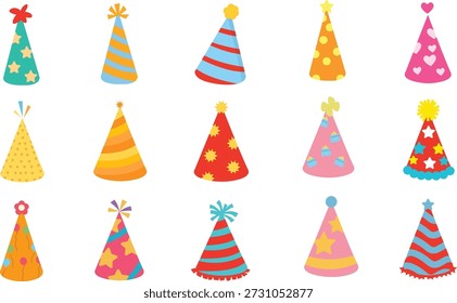 Flat Birthday Hat Illustration Set