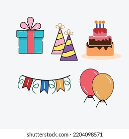 flat birthday related icons vector.