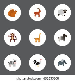 Flat Bishop, Rooster, Kine And Other Vector Elements. Set Of Zoology Flat Symbols Also Includes Animal Mammal, Rooster, Gorilla Objects.