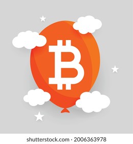 flat bitcoin bubble balloon with clouds concept