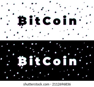 Flat Bitcoin Glitch isolated Icon. Silhouette BTC cryptocurrency symbol in Glitch art style in neon glow colors. Crypto Money Vector isolated illustration