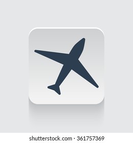 Flat black Airplane icon on rounded square web button