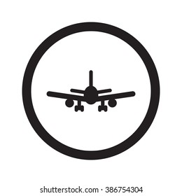 Flat black Airplane web icon in circle on white background
