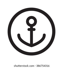 Flat black Anchor web icon in circle on white background
